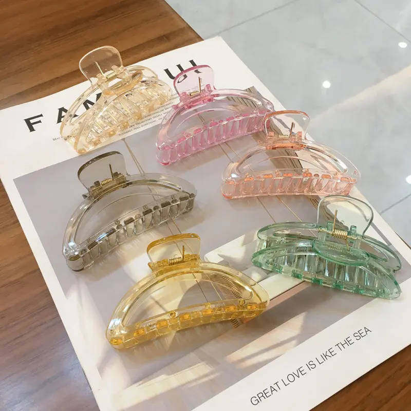 Strong Holding Teeth Interlocking Hair Claw Clips Jaw for Fine Long Hair Clear Semicircle Summer Hair Clips for Women Claw