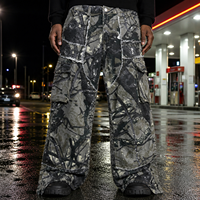 Pantalon cargo camouflage Yingling pour homme, patchwork, multi-poches, vintage, lavé, streetwear, en twill épais, imprimé DTG