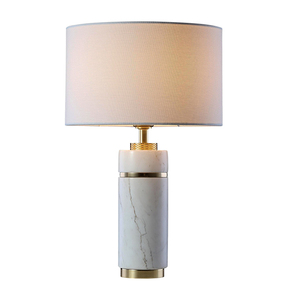 <b>Small</b> Size Cute White Marble Cylindrical Table <b>Lamp</b> with White Linen Lampshade for Study Room - Product Image 1