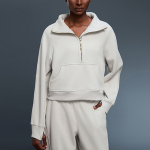 Sweat à capuche mi-zippé doux et écologique pour femme, coupe oversize, en coton bouclette 320g, épais, pour l'hiver, décontracté - Product Image 2