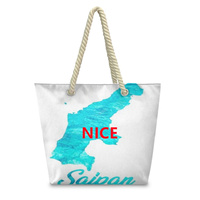 Sac fourre-tout personnalisé en polyester avec poignées en corde de chanvre de Saipan, réutilisable, pour la plage, les vacances, les activités sur le campus et les courses quotidiennes