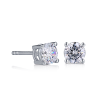 Pendientes de Oro de 18K con Diamantes Redondos de Laboratorio, Engaste de Cuatro Garras, Delicados, Elegantes, Atemporales, Minimalistas, con Cierre de Rosca