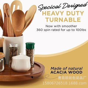 Wooden Rotating Condiment <b>Storage</b> <b>Tray</b> With Non Slip Base For Kitchen Use - Product Image 4