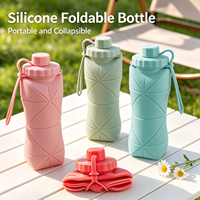 Bouteille d'eau pliable en silicone de qualité alimentaire, résistante à la chaleur, sans BPA, compatible lave-vaisselle et micro-ondes, avec bouchon à paille, pour voyage et sport