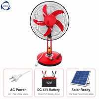 Ventilateur de table 12V DC 16 pouces avec lumière LED et adaptateur, pour usage domestique et hôtelier, moteur à courant alternatif/continu, en plastique