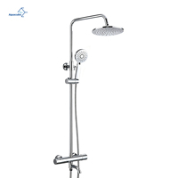 Columna de Ducha Termostática con Recubrimiento en Polvo Aquacubic - Conjunto de Grifería Redonda de Pared con Control de Temperatura