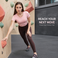 Haut de sport froncé pour femme à manches courtes avec bonnets intégrés, T-shirt de sport pour femme, tenue de gym et yoga, vêtements de sport féminins, logo personnalisé