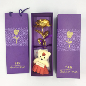 Ngày sáng tạo của mẹ Ngày Valentine hoa hồng nhân tạo với gấu 24K tím mạ vàng hồng lá hoa hồng nhân tạo với hộp - Product Image 2