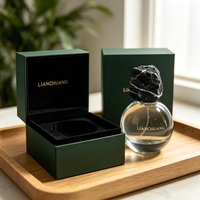 Flacon de parfum en verre transparent rond avec bouchon en pierre et boîte cadeau bleu foncé, logo personnalisé, flacon de parfum vide