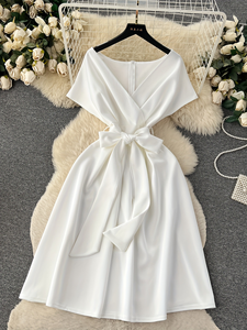Elegante <span class=keywords><strong>Vestido</strong></span> Mini con Cuello en V y Lazo, <span class=keywords><strong>Vestido</strong></span> <span class=keywords><strong>de</strong></span> Fiesta <span class=keywords><strong>de</strong></span> Manga Corta con Corte en A <span class=keywords><strong>para</strong></span> Mujer, <span class=keywords><strong>Vestido</strong></span> Informal <span class=keywords><strong>de</strong></span> Verano <span class=keywords><strong>para</strong></span> Invitadas <span class=keywords><strong>de</strong></span> <span class=keywords><strong>Boda</strong></span> - Product Image 1