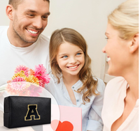 Pochette de maquillage personnalisée avec initiale A-Z, petite trousse de toilette en PU avec fermeture éclair pour adolescentes, noire, organiseur de toilette