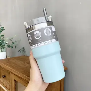 Promosi Desain Mewah Tumbler Kopi Dinding Ganda Baja Tahan Karat 20 Oz dengan Sedotan