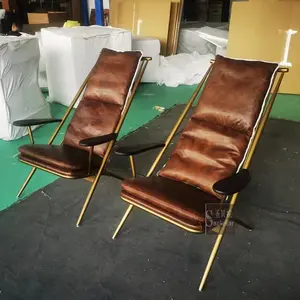 Công Nghiệp Kim Loại Sắt Giả Mạo Cánh Tay Bằng Gỗ Màu Nâu Da Ghế Phòng Chờ Với Ottoman Tân Chính Hãng Da Giọng Ghế Phòng Khách - Product Image 6