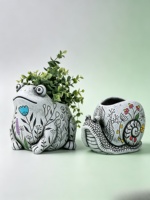 Pot de fleurs en ciment en forme de grenouille, multicolore, peint à la main, pot de fleurs en forme d'escargot, pot de jardin, pot d'intérieur/extérieur, décoration écologique pour la maison