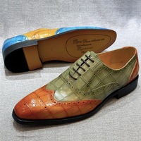Chaussures pour hommes peintes à la main, dégradé de couleurs, style brogue Oxford, en cuir imprimé croco, pour affaires, soirées et occasions habillées