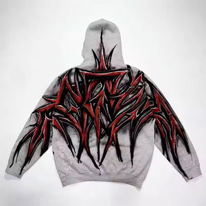 Sweat à capuche unisexe ample en tissu mélangé 380g, imprimé punk sombre, style gothique urbain, sweat-shirt streetwear tendance pour l'automne - Product Image 2