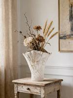 Vase en céramique gaufré floral, cuit à haute température, style Wabi-Sabi, avec bord ondulé, pour la décoration de table de salon