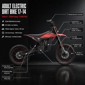 Nueva Motocicleta Todoterreno para Adultos de 72V 30Ah 8.5kW, Color Rojo, 2024, Autonomía de 100 km, Certificación CE, para Conducción de Aventura - Product Image 2
