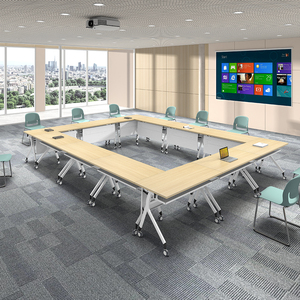 Tavolo da conferenza di lusso di grandi dimensioni in legno portatile a forma di U tavolo da riunione per 30 posti - Product Image 5