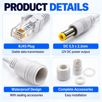 Câble répartiteur PoE passif étanche, sortie 12V DC, RJ45 mâle et DC mâle pour caméra IP, alimentation CCTV via Ethernet