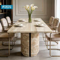 Table à manger rectangulaire longue de luxe en onyx brun pour 8 personnes, meubles pour villa, appartement, hôtel, salle à manger