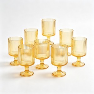 Set Regalo di 6 Calici in Vetro Ambrato con Stelo Scanalato Verticale, 330ml, Resistenti alle Alte Temperature, Lavabili in Lavastoviglie, Ecologici, Classici - Product Image 1