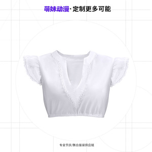 Top Corto Blanco con Cuello en V para Mujer, Estilo Oktoberfest de Múnich, Camisa sin Mangas de Popelina para Fiesta - Product Image 1