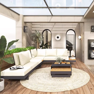 Современный стиль алюминиевый каркас открытый садовый дворик Тиковый деревянный диван набор водонепроницаемая ткань открытый диван набор - Product Image 5