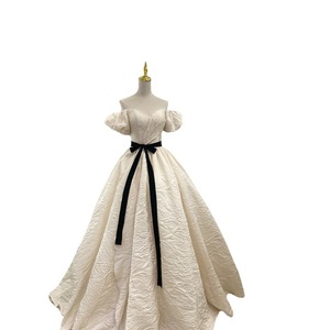 Off The Shoulder White Satin Wedding Dress Sweetheart Neckline Ball Gown Natural Waistline For Brides - Product Image 5