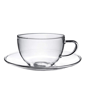 Tazza di vetro borosilicato e piattino in vetro piccolo tazza da tè e piattino Set resistente al calore per la preparazione del tè - Product Image 1