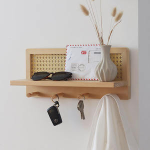 Stile giapponese in legno massello in Rattan a doppio livello di stoccaggio con tessuto a parete portachiavi per giornali e riviste in dormitorio - Product Image 5