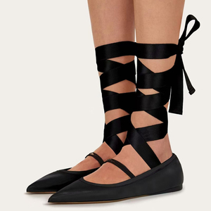 Zapatos de Plataforma para Mujer, Talla Grande 46, con Cordones Cruzados, Ajuste Ancho, Sandalias de Ballet con Punta Puntiaguda, Antideslizantes, para Invierno, Otoño, Oficina, Verano - Product Image 2