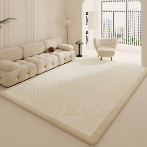<span class=keywords><strong>Tapis</strong></span> géométrique en polyester à poils longs, design moderne et simple, couleur crème, pour chambre à coucher, utilisation domestique, collection 2024 - Product Image 3