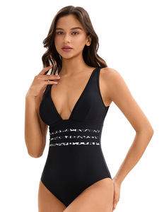 European American Women's Stylish Fitness <b>Swimwear</b> Sexy Solid Pattern Print One-Piece <b>Beachwear</b> Cut-Out Back Design Plus Size - Product Image 4