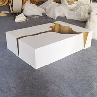 Meubles de salon modernes au design luxueux, table basse haut de gamme en acier inoxydable plaqué, rectangulaire, blanche