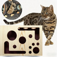 Jouet interactif et sûr pour chat d'intérieur en bois massif carré, triple usage : griffoir, puzzle et jouet à aiguiser les griffes