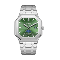 Montre automatique carrée HANBORO en or rose pour homme, avec date, phases de lune, mouvement mécanique, cristal, 10 bars, bracelet en acier inoxydable, style business et habillé