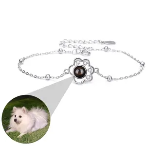 Dropshipping Shopify Photo Projection Chain Bracelet Dog Paw Pendants Charm for DIY Bracelet Custom Print Photo S925 Bracelet