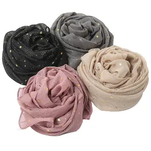 Ccy musulman phụ nữ của long lanh ánh sáng lung linh khăn bên mặc hijab hồi giáo vàng cotton voile Viscose Hijabs hồi giáo dân tộc dài khăn choàng