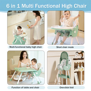 Chaise haute bébé 6-en-1 à prix <span class=keywords><strong>d</strong></span>'usine, coussin en PU, siège rehausseur pliable, inclinaison à 4 vitesses avec double plateau pour tout-petit – Offre spéciale - Product Image 3