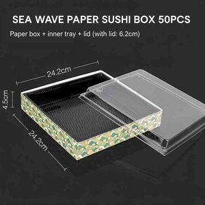 Boîte à sushi jetable Bellflower carrée, <span class=keywords><strong>plateau</strong></span> frais, sashimi, saumon, fruits de <span class=keywords><strong>mer</strong></span>, boîte d'emballage japonaise avec couvercle, 50 pièces - Product Image 6