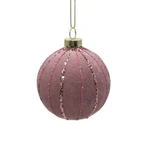 Bola de vidro de veludo, barata de fábrica, venda de vidro de veludo roxo, enfeites para árvore de natal, decoração de pendurar