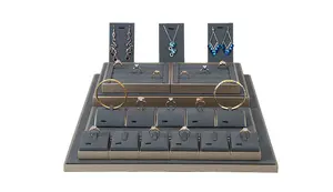 Skq anel de couro pu personalizado, cor do anel de madeira da pulseira exibe jóias estande conjuntos para a loja