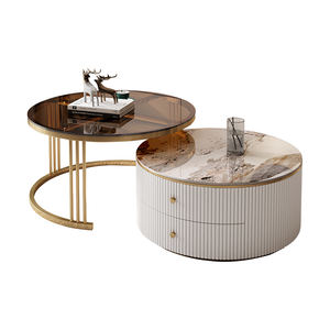 Ensemble de Tables Basses en Verre pour Petit Appartement Salon Moderne Simple <span class=keywords><strong>Table</strong></span> Basse Ronde Télescopique avec Rangement - Product Image 5