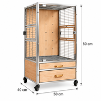 Cage d'élevage mobile de luxe en acier inoxydable avec panneau en bois de caoutchouc et verre trempé pour pigeons et perroquets, grand espace