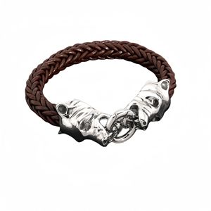 Bracelet en alliage tête de loup, en cuir tressé, design du zodiaque animal, pour hommes et femmes, bijoux - Product Image 5