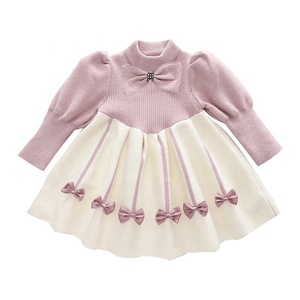 Automne bébé vêtements filles 1 à 5 ans filles tricot nœud papillon robe filles pull robe vêtements pour enfants tricoté <span class=keywords><strong>jupe</strong></span> <span class=keywords><strong>longue</strong></span> - Product Image 6