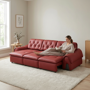 Sofá Cama <span class=keywords><strong>Reclinable</strong></span> Eléctrico de Cuero Genuino Moderno, con Control por Voz, Reclinación Eléctrica, <span class=keywords><strong>3</strong></span> <span class=keywords><strong>Plazas</strong></span>, para Muebles de Sala de Estar - Product Image 3