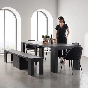 <span class=keywords><strong>Table</strong></span> à manger rectangulaire moderne <span class=keywords><strong>convertible</strong></span> en bois massif, pliable et extensible, pour 4 à 14 personnes, usage domestique et commercial - Product Image 6