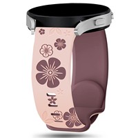 Bracelet de montre en silicone gravé au laser floral, bicolore, 20 mm/22 mm, compatible avec les montres intelligentes Samsung Huawei, boucle argentée